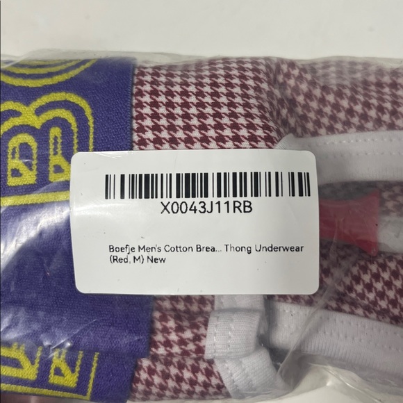 Boefje Medium Men’s Cotton Breathable Red Houndstooth Thong Underwear NWT - Picture 3 of 3